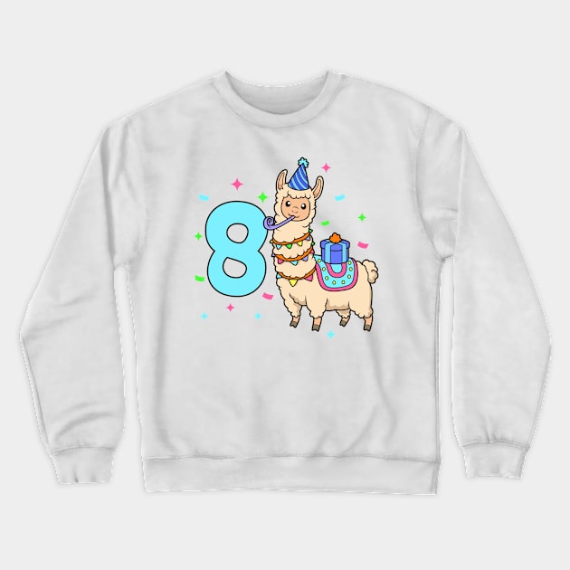 I am 8 with Lama - kids birthday 8 years old Crewneck Sweatshirt by Modern Medieval Design